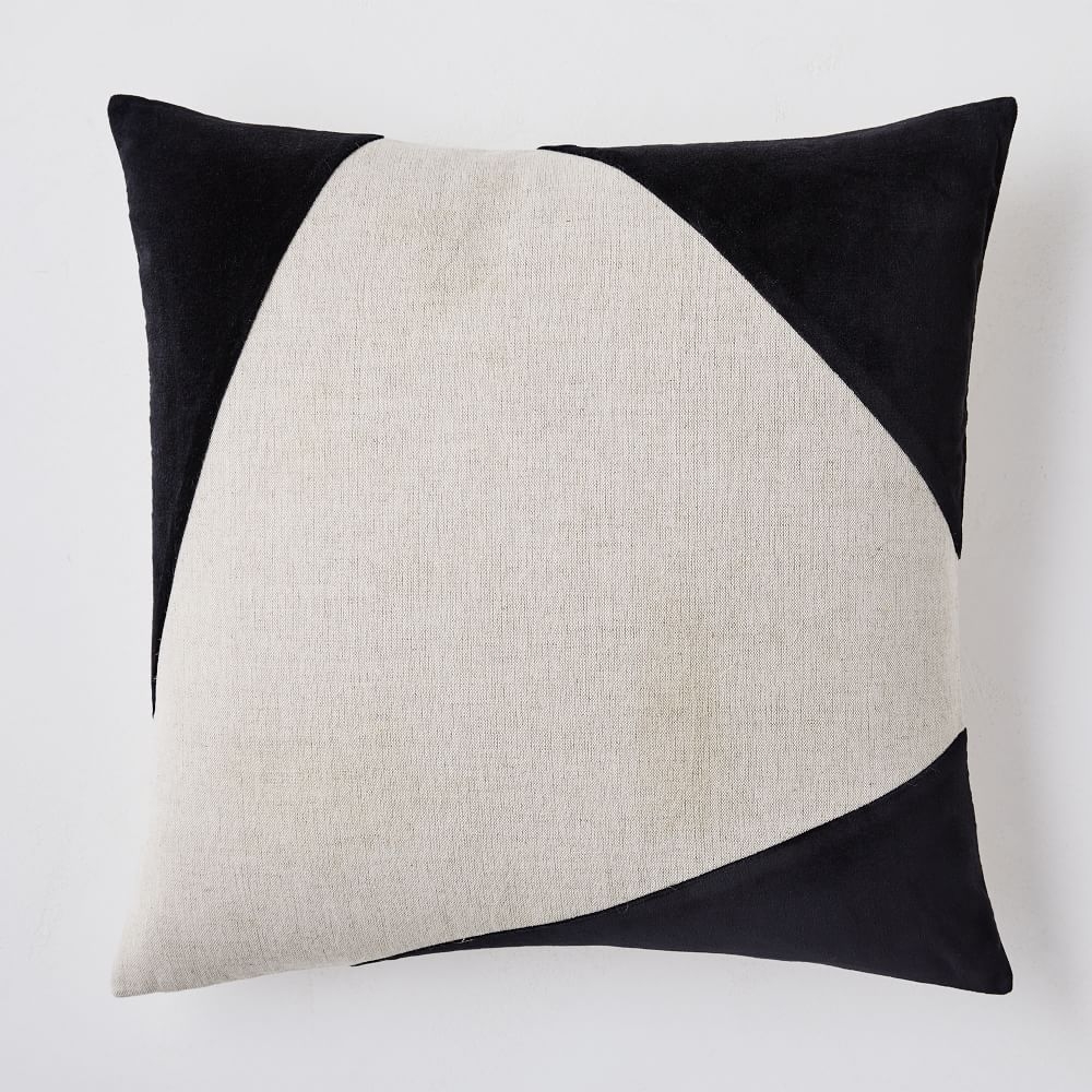 Cotton Linen + Velvet Corners Pillow Cover, 24"x24", Black - Image 0