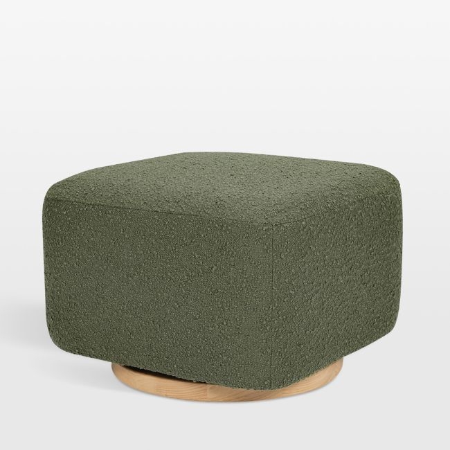 Babyletto Kiwi Gliding Ottoman in Olive Green Boucle with Light Wood Base - Image 0