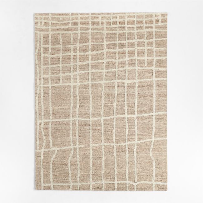 Agen Wool Handwoven Grid Caramel Brown Area Rug 6'x9' - Image 0