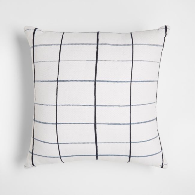 Sunbrella ® 20"x20" Windowpane White and Navy Blue Outdoor Throw Pillow - Image 0