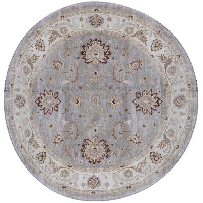 Oval Oriental Hand Knotted Wool Light Blue/Ivory Area Rug - Image 0