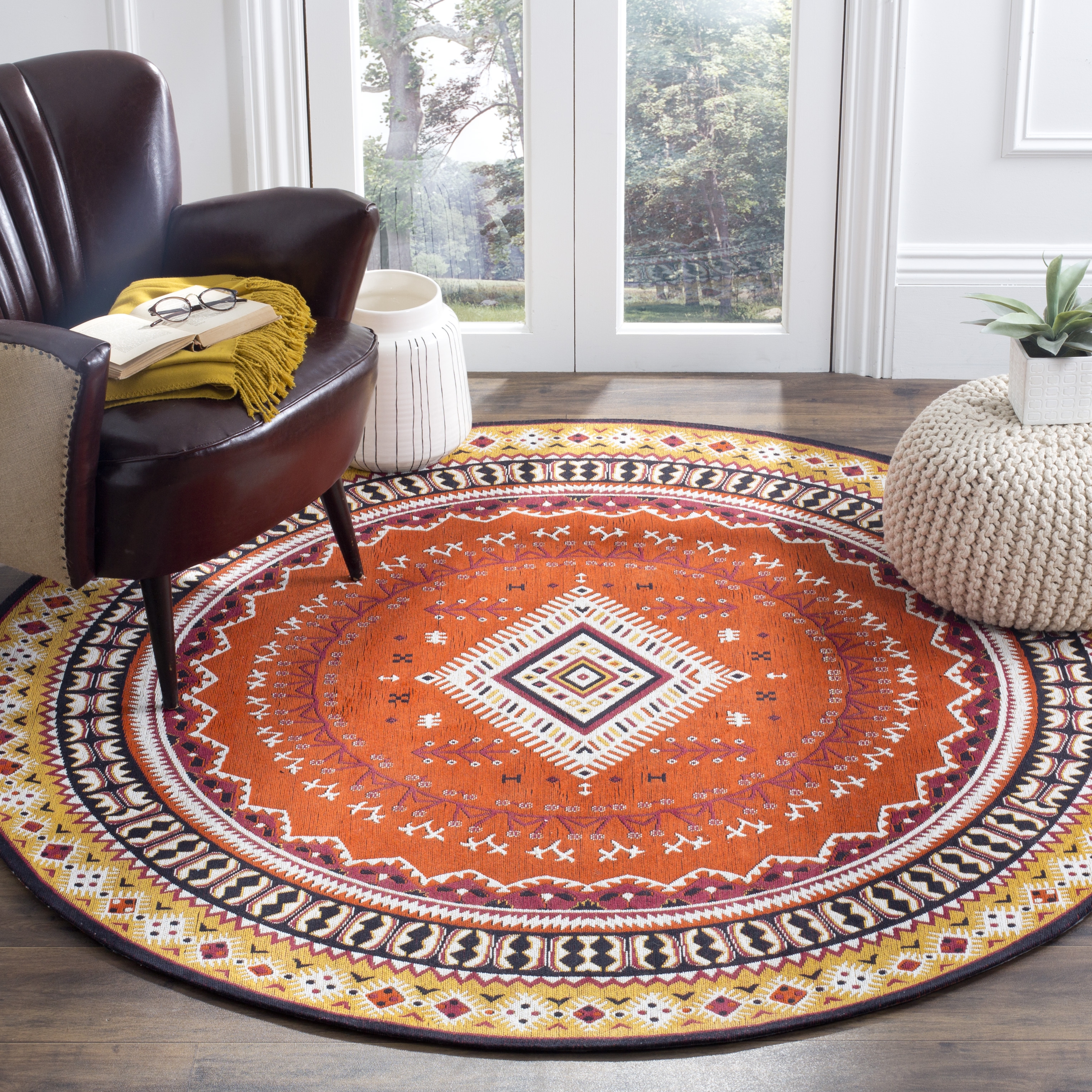 Arlo Home Woven Area Rug, CLV511D, Orange/Gold,  6' X 6' Round - Image 1