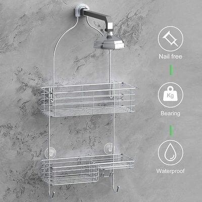 Hanging Shower Head Caddy, Rustproof Bathroom Shower Shelf Organizer, SUS201 Stainless Stainless Steel Storage Rack For Toilet, Bathroom And Shower Room, Silver - Image 0