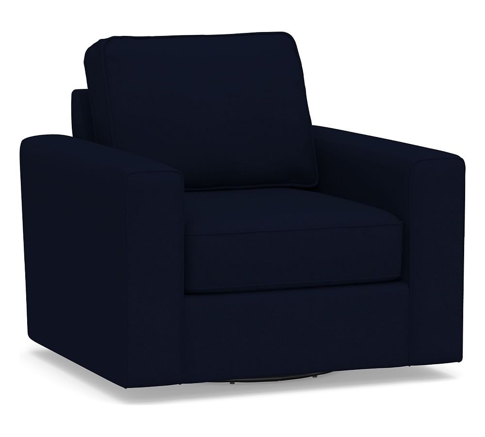 SoMa Fremont Square Arm Upholstered Swivel Armchair, Polyester Wrapped Cushions, Performance Everydaylinen(TM) Navy - Image 0