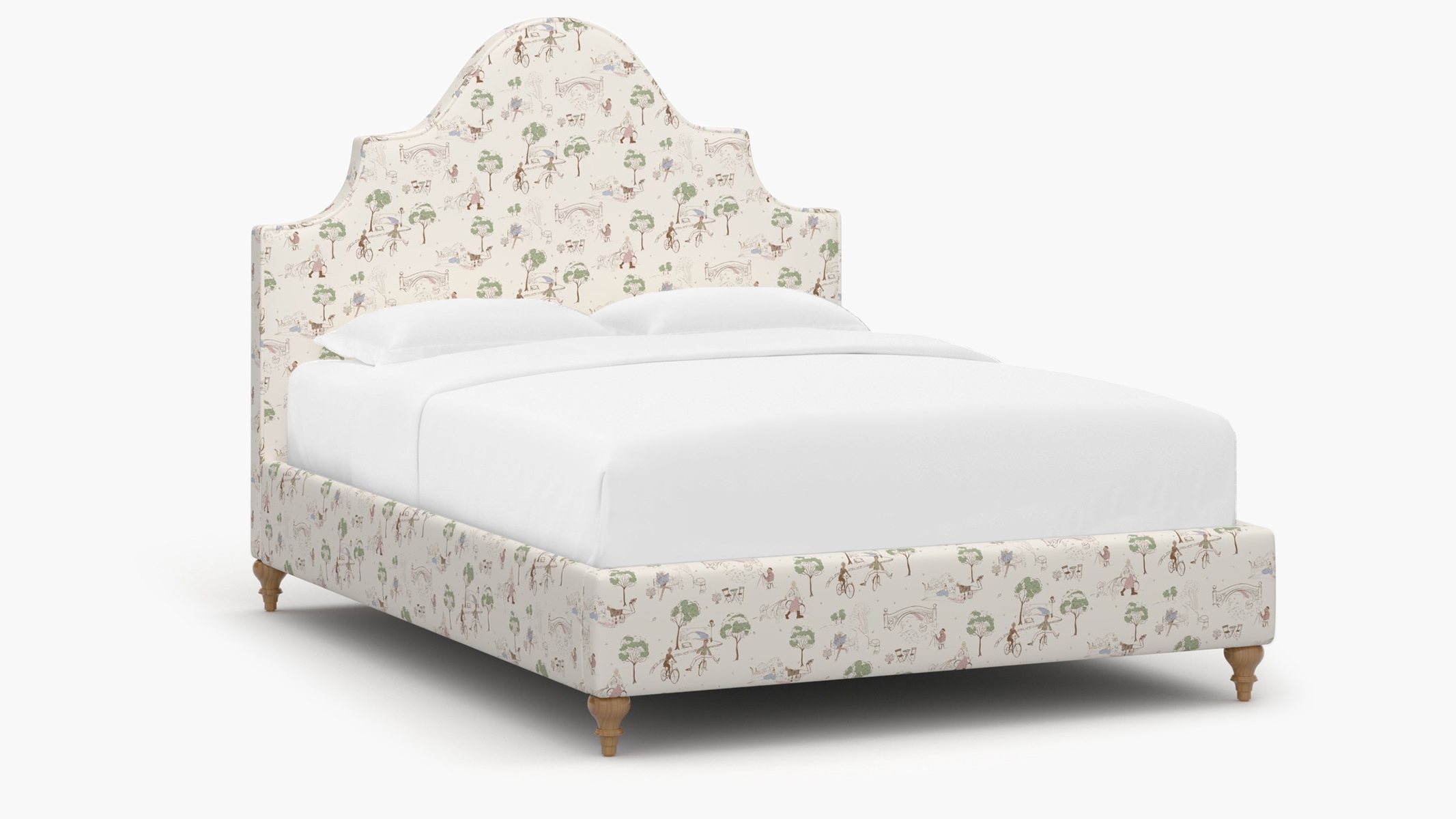 Statement Bed, Multi Central Park Toile, Natural Traditional Turned Leg, Full - Image 1