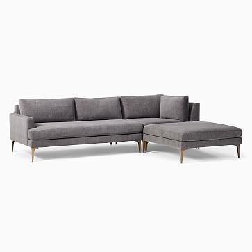 Andes 105" Right Multi Seat 3-Piece Ottoman Sectional, Standard Depth, Distressed Velvet, Mineral Gray, Brass - Image 3