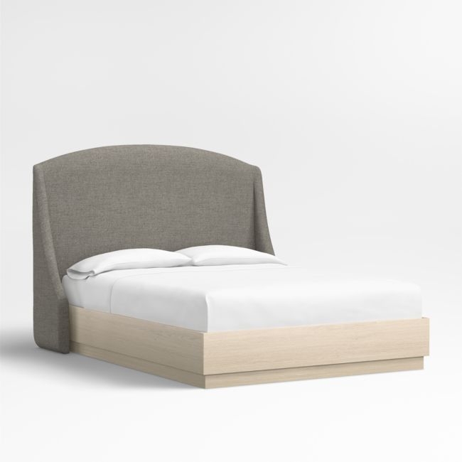 Lafayette 56" Dark Grey Upholstered Queen Headboard with Batten White Oak Bed Base - Image 0