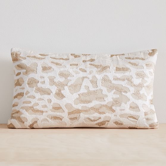 Embroidered Animal Print Pillow Cover, 12"x21", Metallic Gold - Image 0