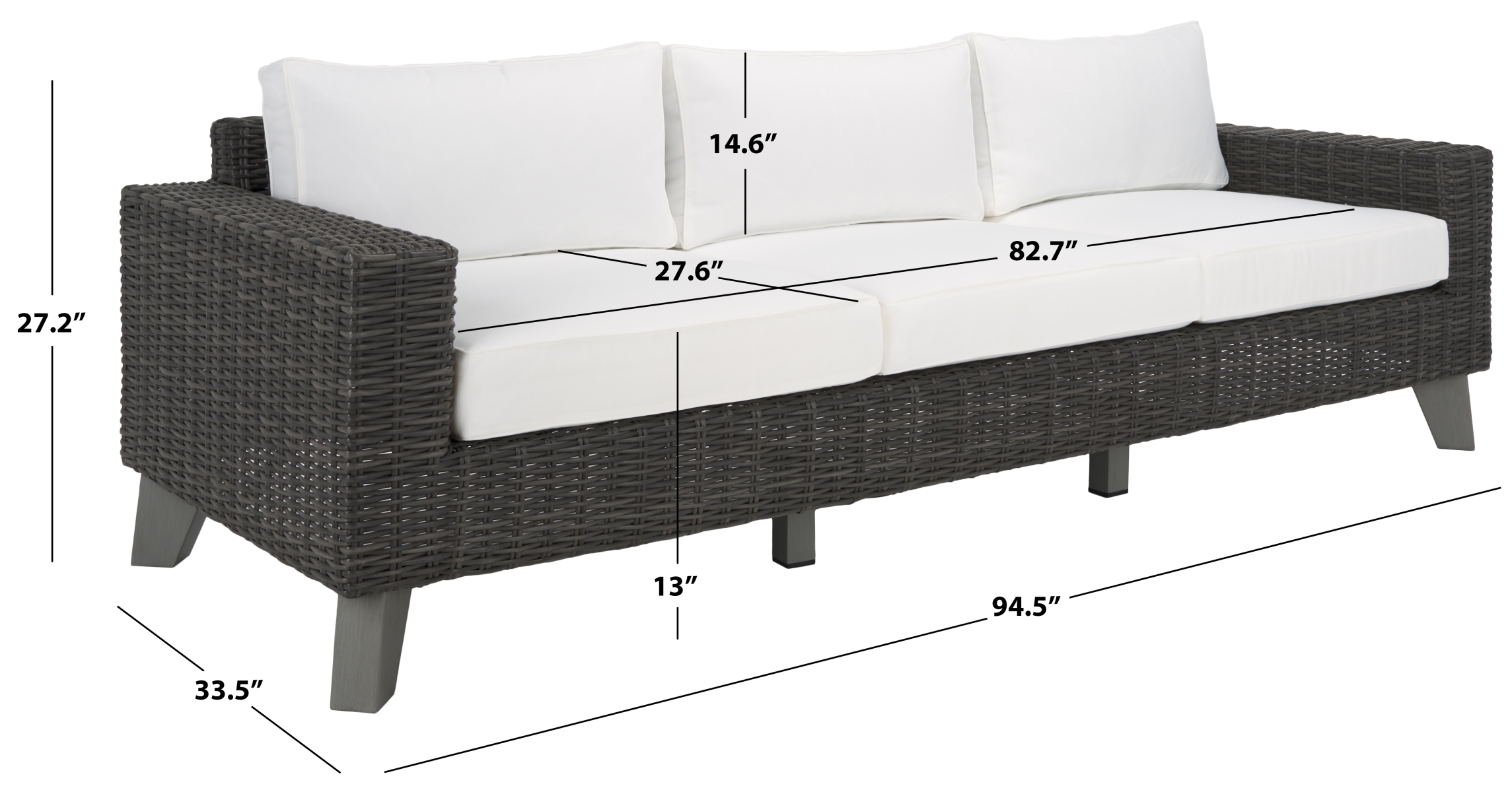 Margarita Wicker Patio Sofa - Dark Grey/White - Image 7