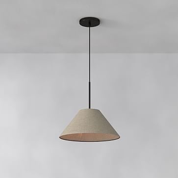 Sculptural Plug In Pendant, Fabric Cone 18", Natural Linen, Brushed Nickel - Image 2