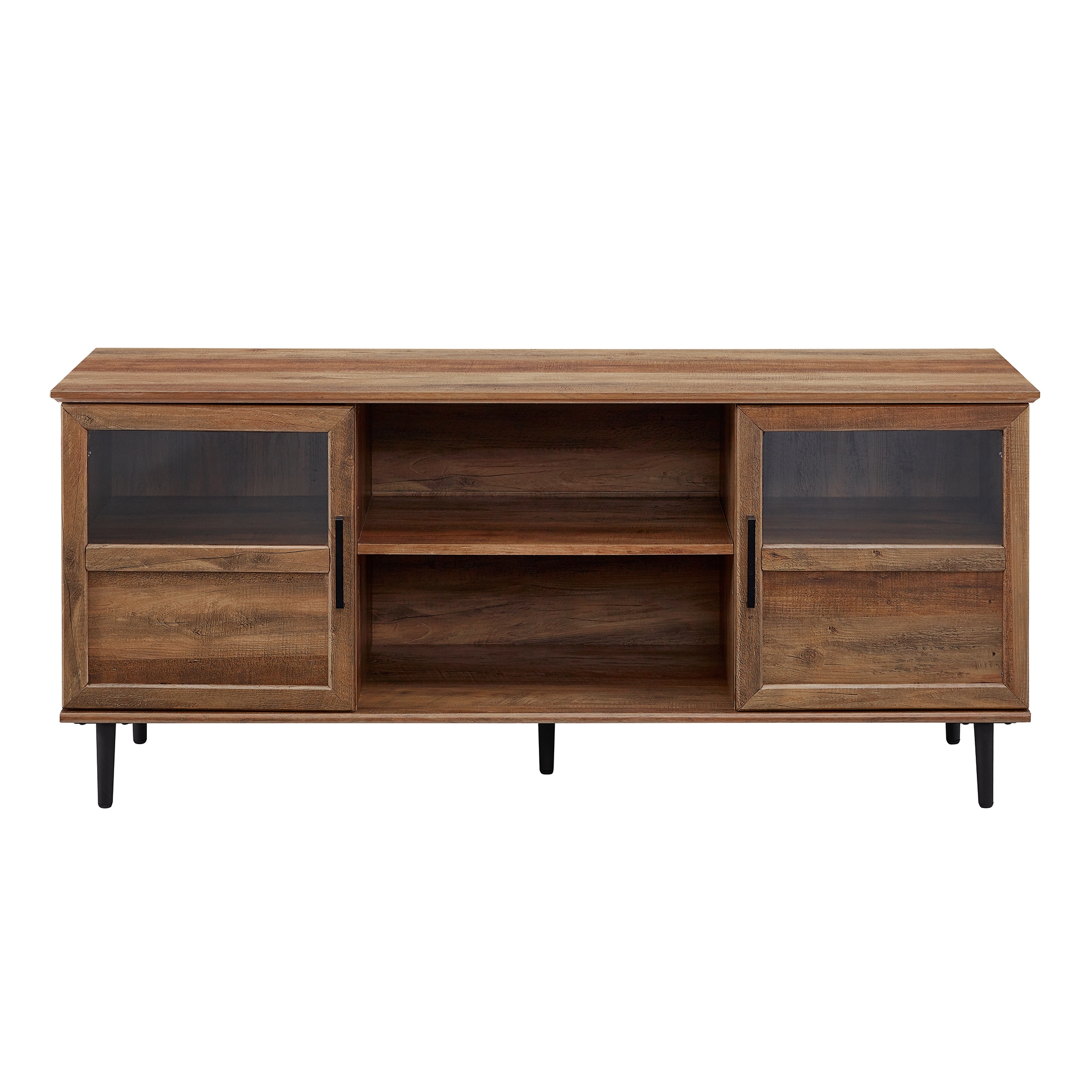 Owen 58" Glass and Wood Split Panel Door TV Console - Rustic Oak - Image 0