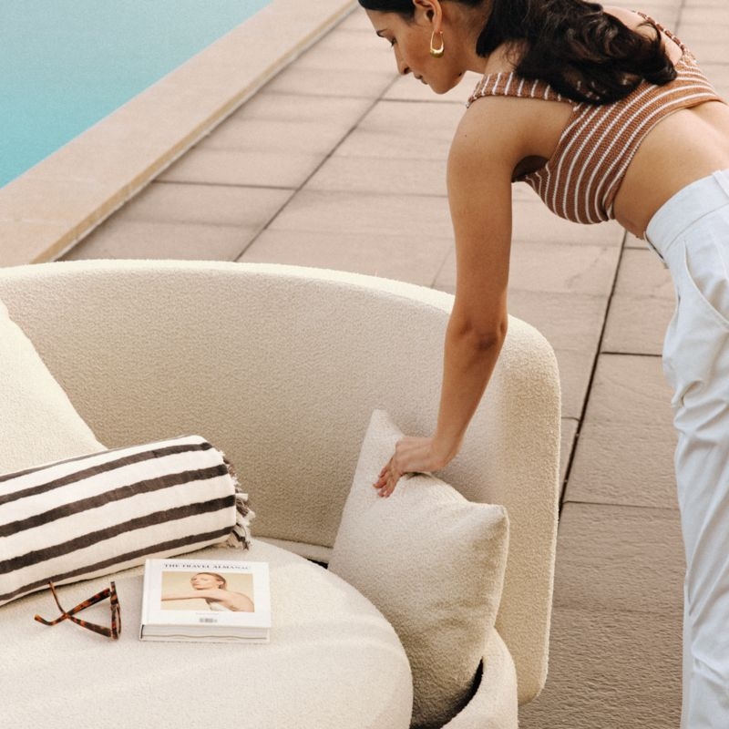 Lucie White Boucle Upholstered Outdoor Swivel Lounge Chair with Storage Set of 2 - Image 6