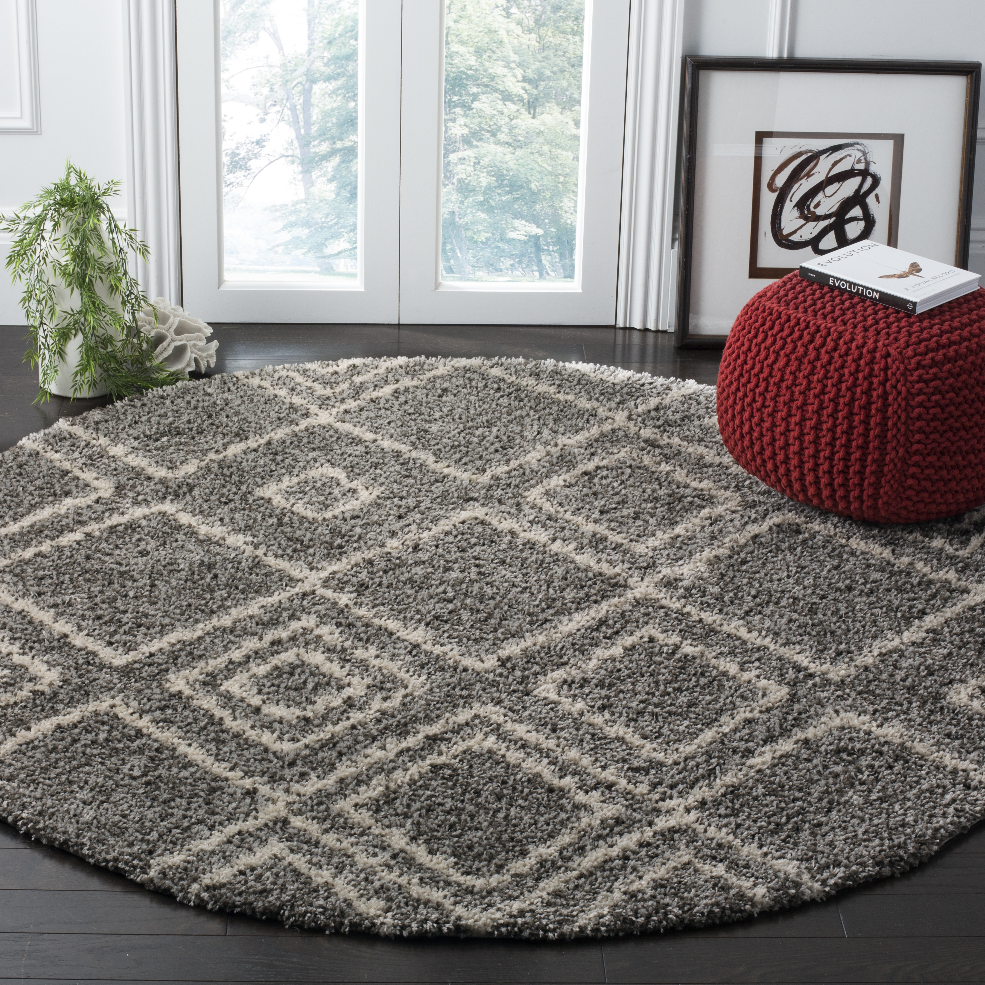 Arlo Home Woven Area Rug, ASG744B, Brown/Ivory,  6' 7" X 6' 7" Round - Image 1