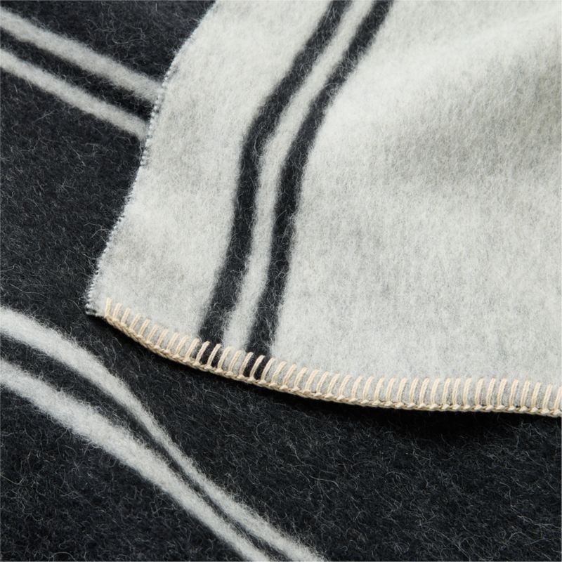 Stripes Black and Warm White Alpaca Wool King Bed Blanket by Blacksaw - Image 2