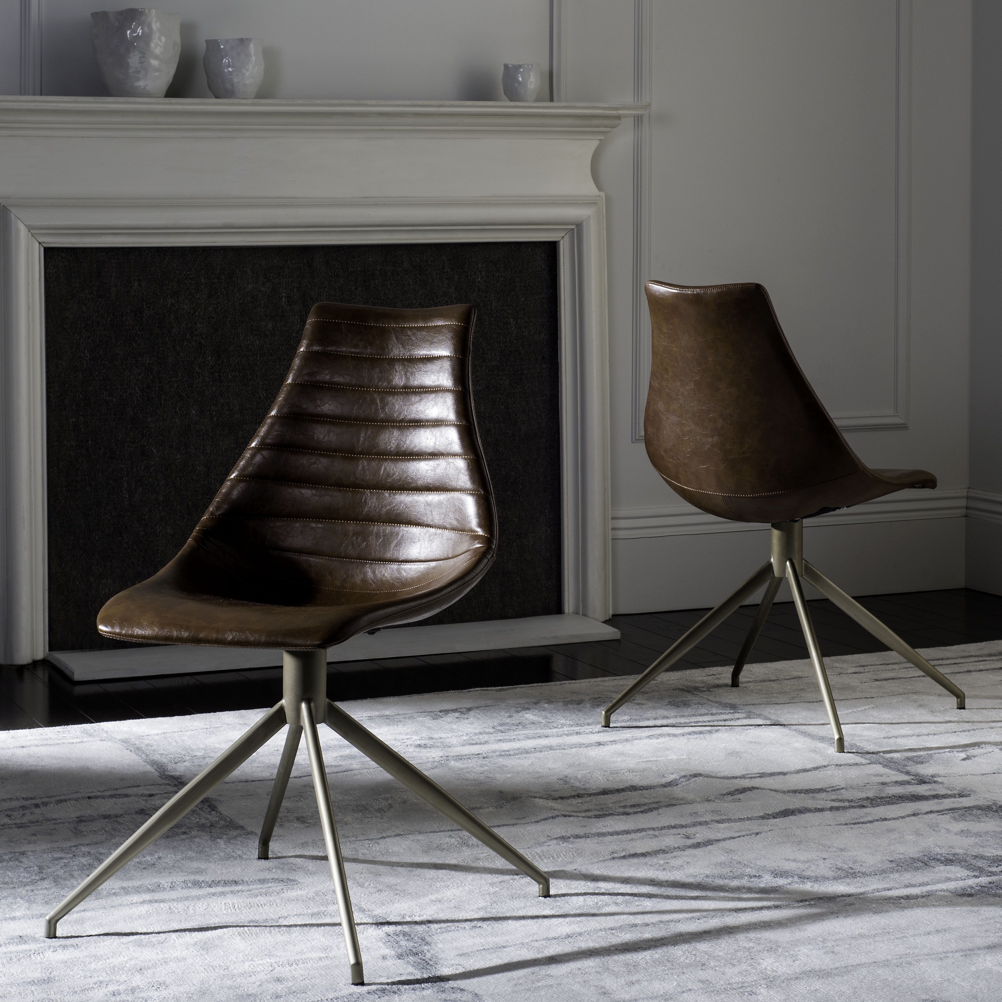 Lynette Midcentury Modern Leather Swivel Dining Chair - Light Brown/Brass - Arlo Home - Image 8