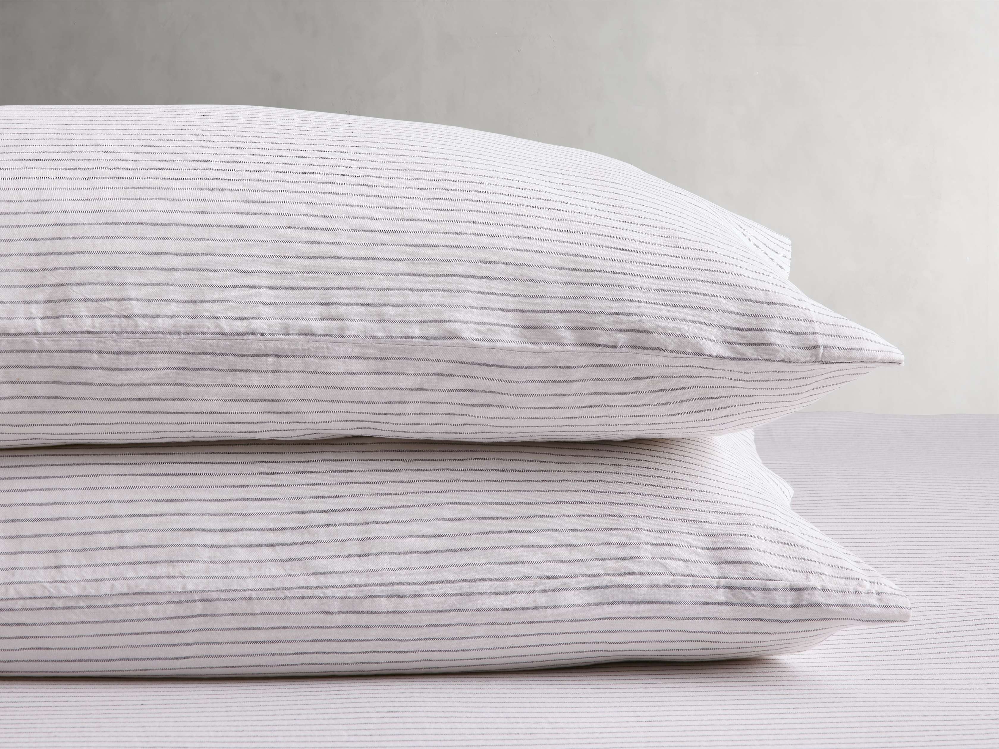 Italian Yarn-Dyed Stripe Pillowcases (Set Of 2) in Linen Standard Gray  Carbon  - Image 0