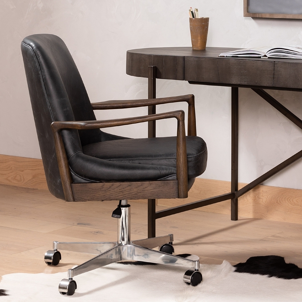 Braden Mid-Century Durango Leather Adjustable Swivel Desk Chair - Style # 97M51 - Image 0