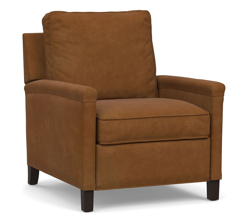 Tyler Square Arm Leather Recliner without Nailheads, Down Blend Wrapped Cushions, Nubuck Caramel - Image 0