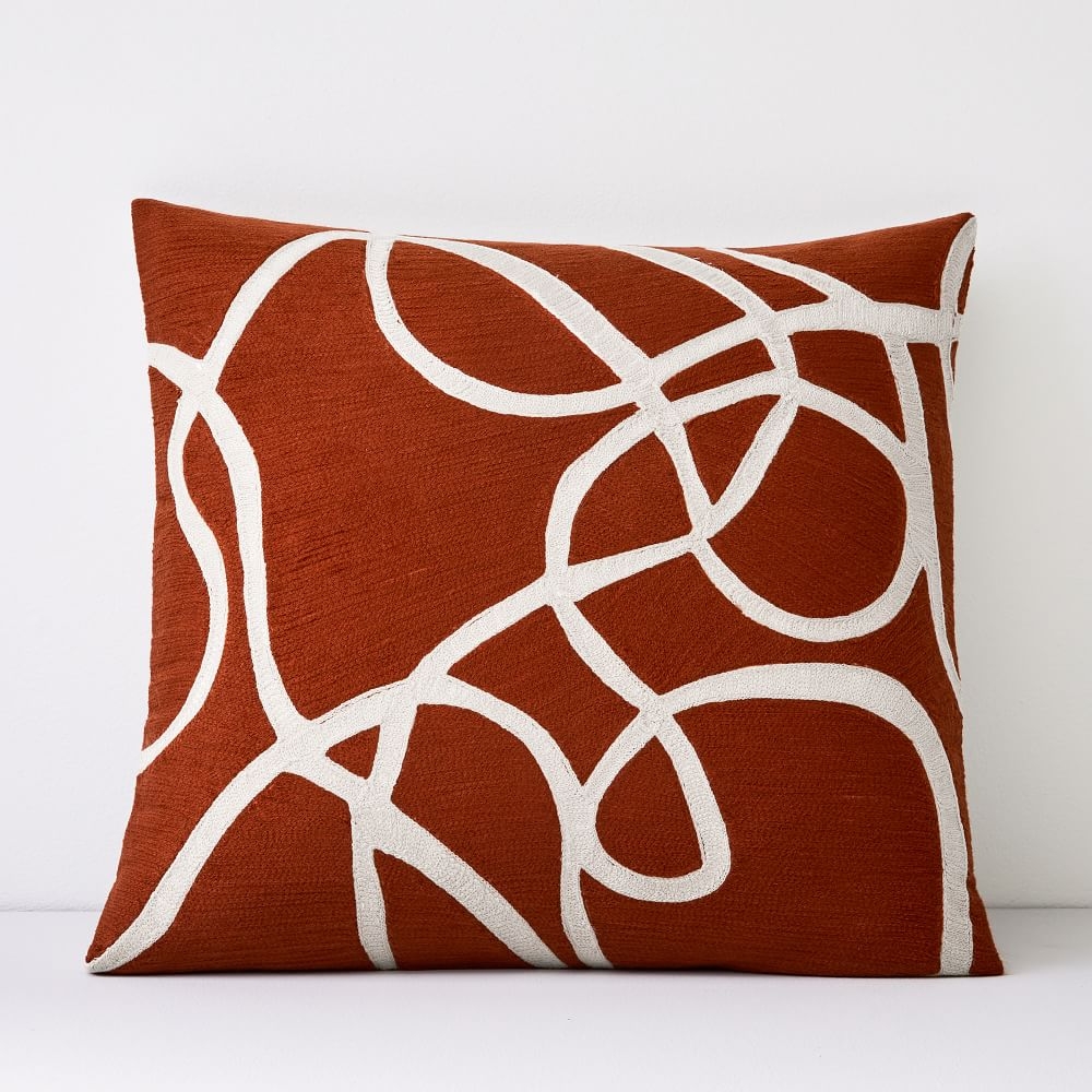 Crewel Rope Pillow Cover, Copper, 24"x24" - Image 0