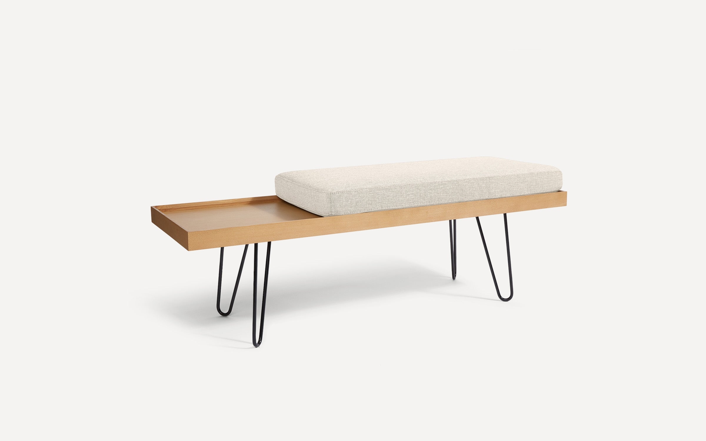 Carta Bench - Papyrus - Performance Basketweave / Oak - Wood / Hairpin Leg - Image 0