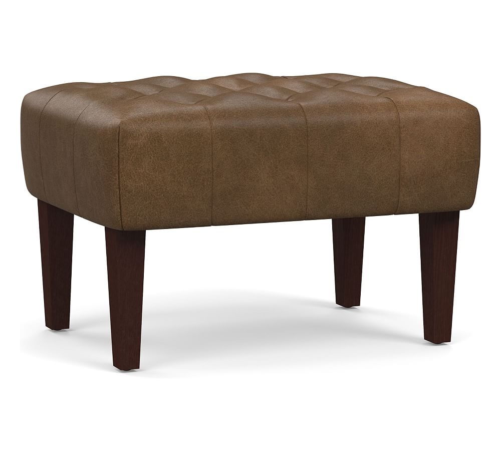 Champlain Leather Tufted Ottoman, Polyester Wrapped Cushions, Churchfield Chocolate - Image 0