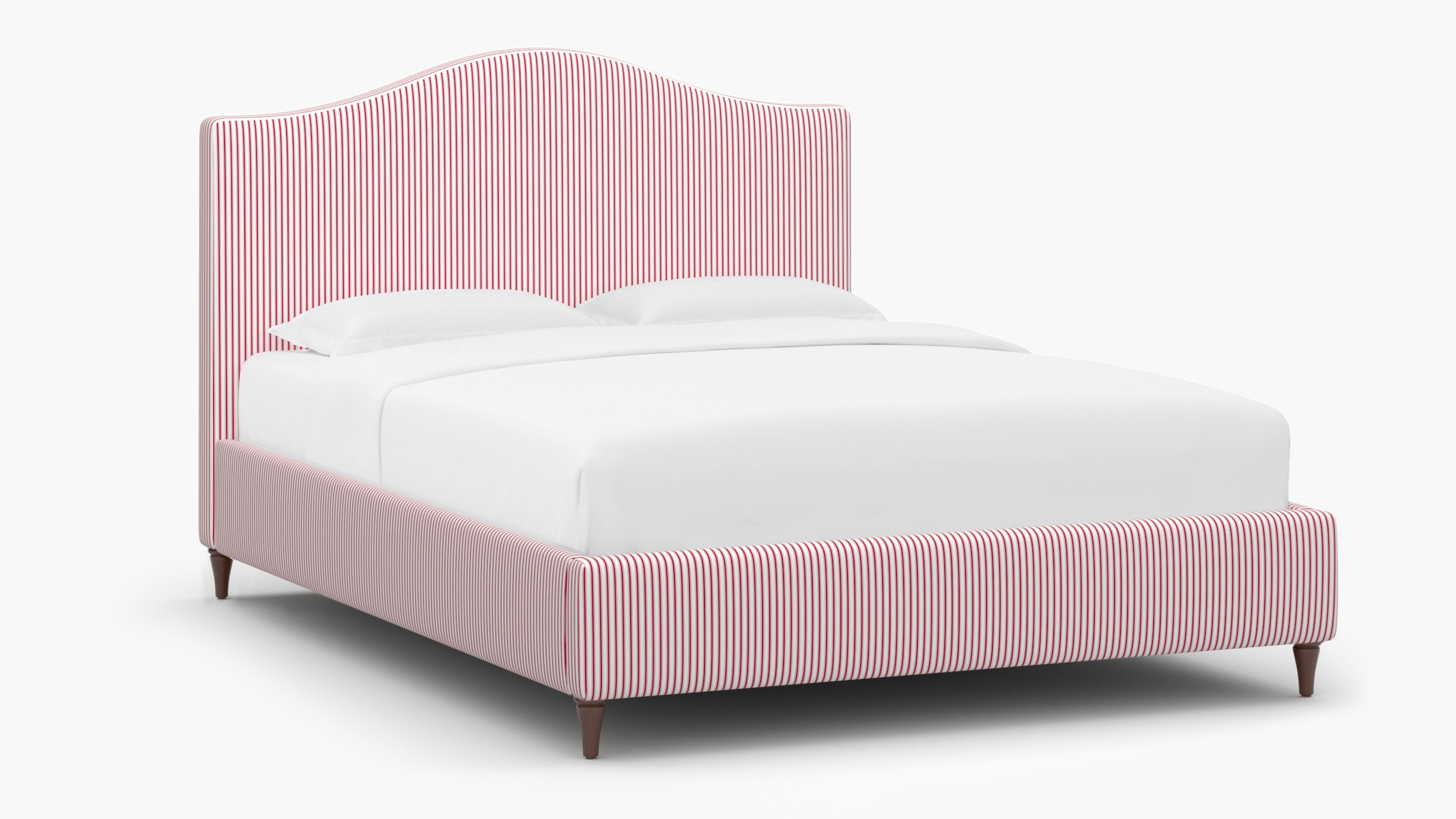 Camelback Bed, Red Classic Ticking Stripe, Walnut Decorative Tapered Leg, Twin - Image 1