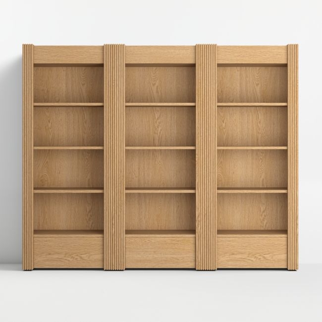 Siena 102" Natural Wood 4-Shelf Storage Bookcase with Drawer, Set of 3 - Image 0