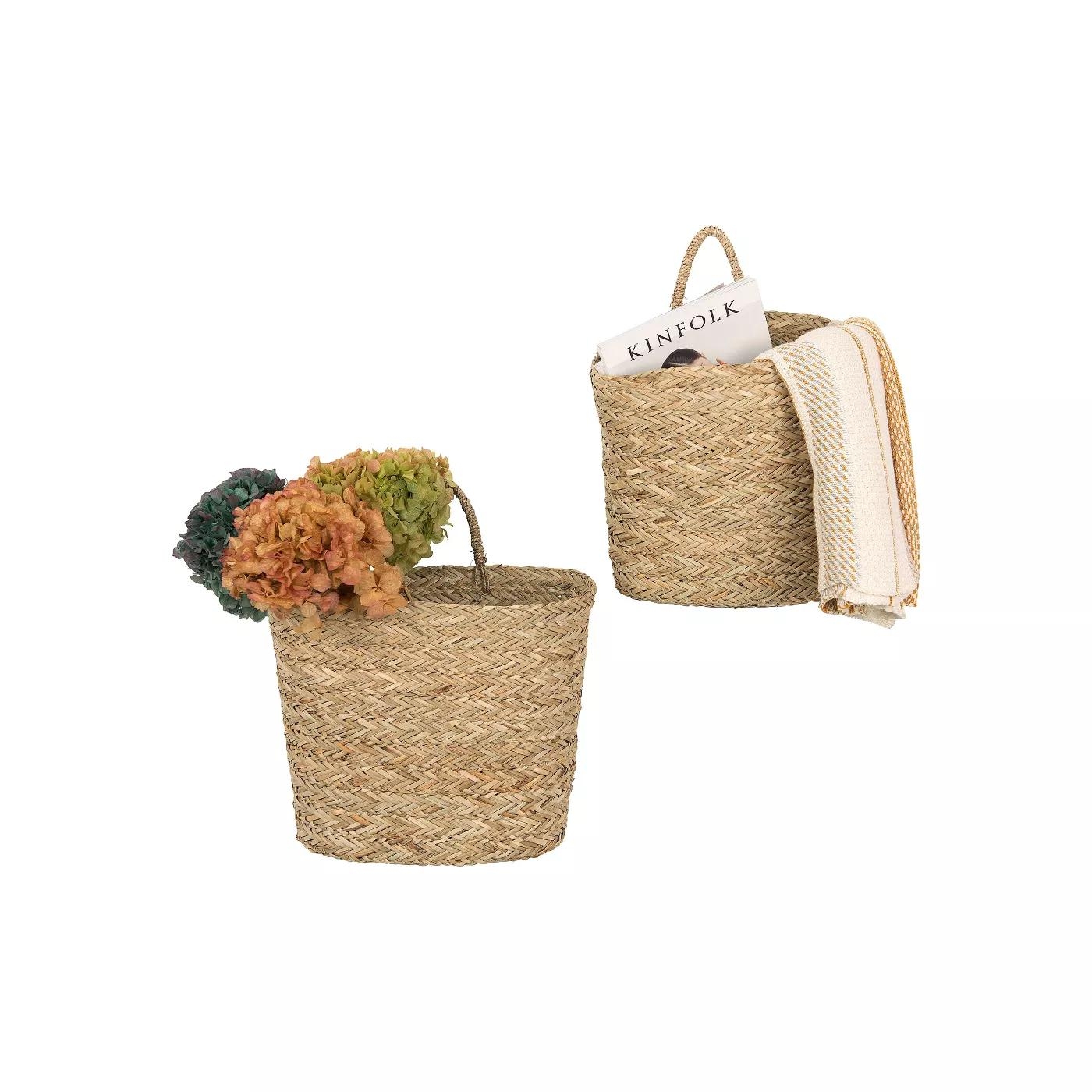 Handwoven Beige Seagrass Wall Baskets (Set of 2 Sizes) - Image 4
