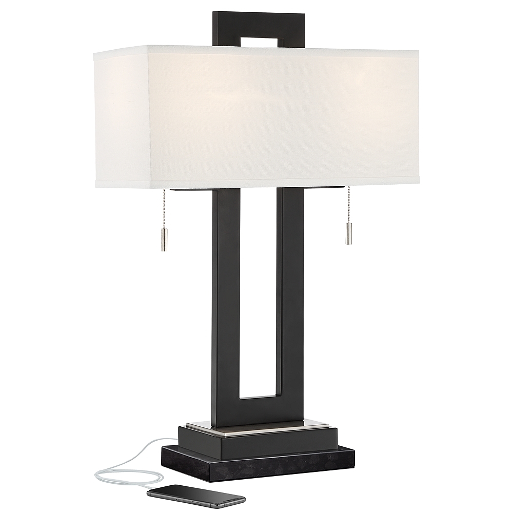360 Lighting Neil 27" Metal USB Table Lamp with Black Marble Riser - Image 0