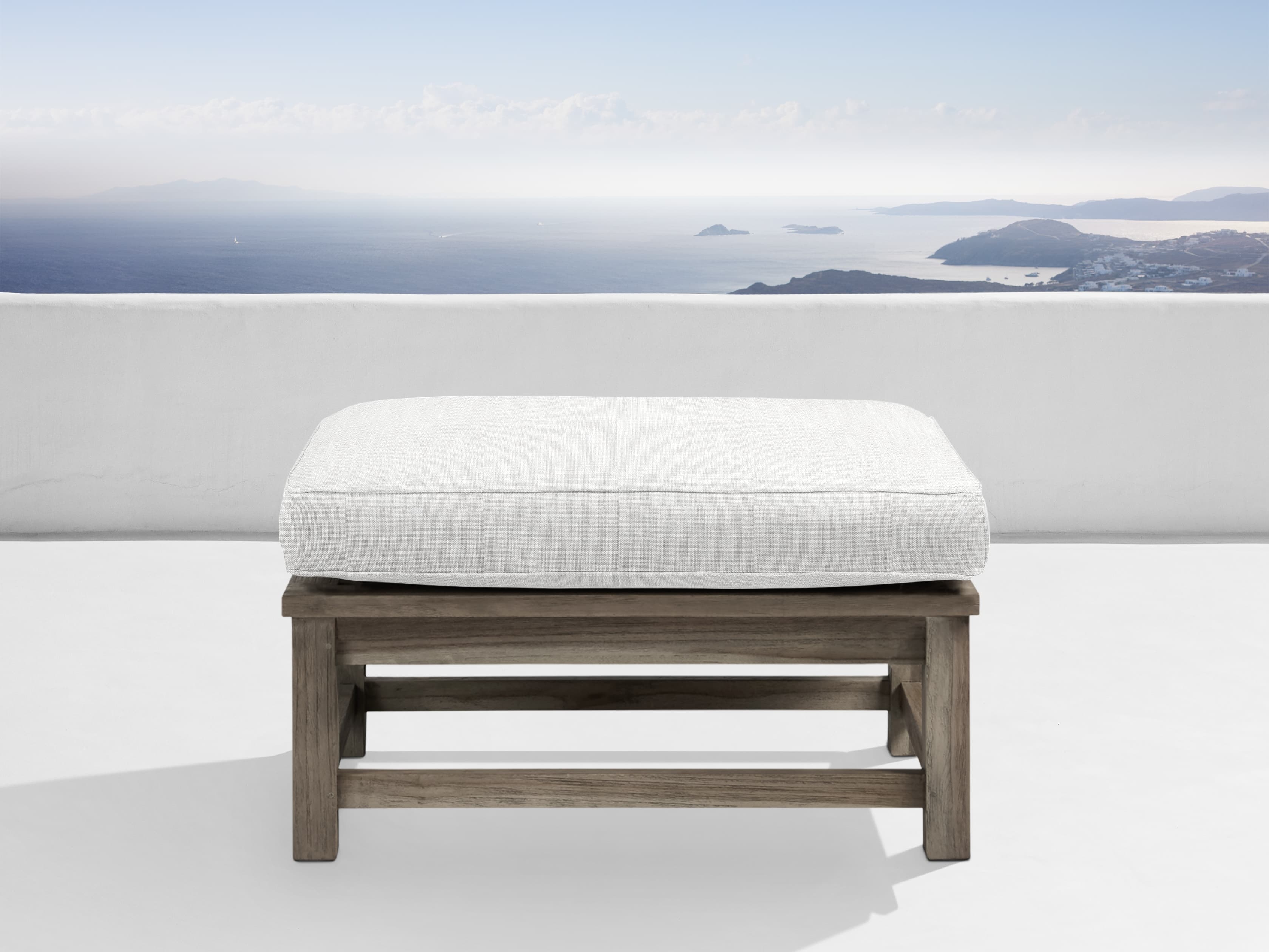 Hamptons Outdoor Ottoman in Driftwood Grey All Weather Wicker Natural  Starboard Lace - Image 0