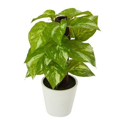 9In. Pothos Artificial Plant In White Planter (Real Touch) - Image 0