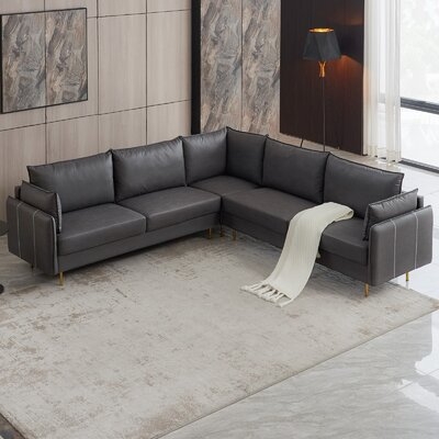 102.4" Wide Leather Symmetrical Corner Sectional - Image 0