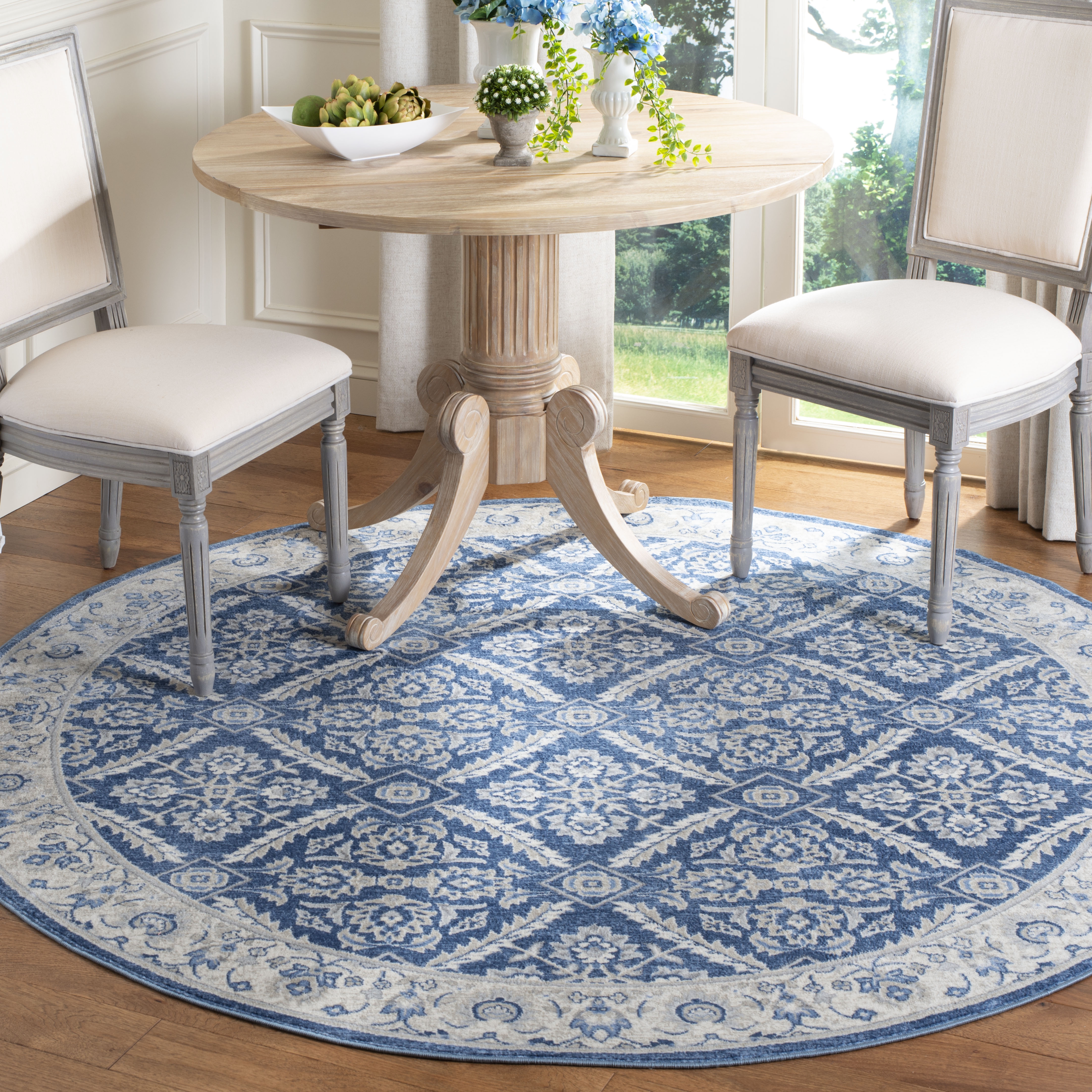 Arlo Home Woven Area Rug, BNT863N, Navy/Cream,  6' 7" X 6' 7" Round - Image 1