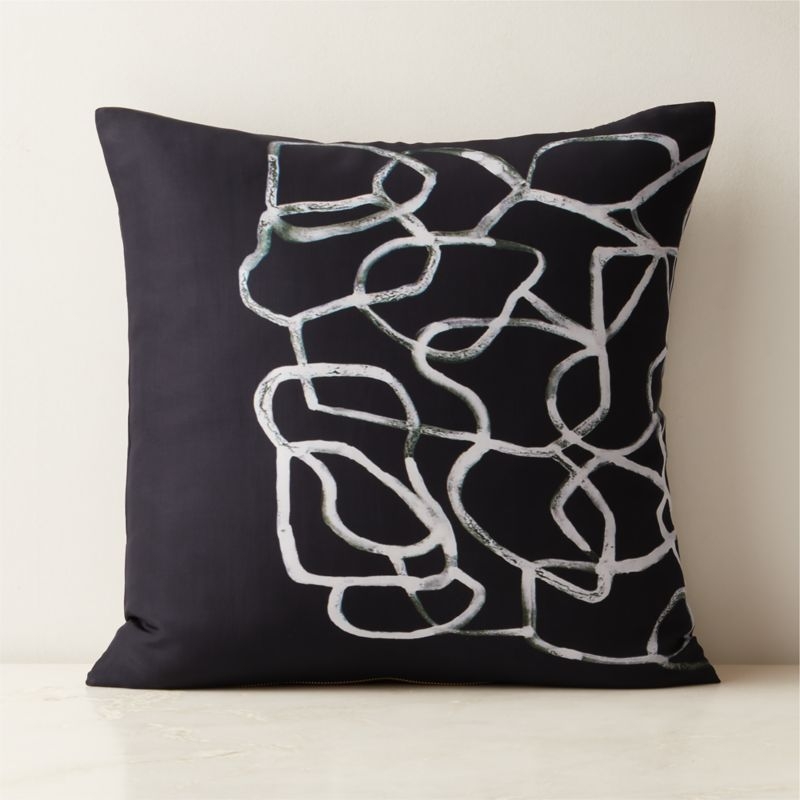 Kyo Black and White Silk Throw Pillow with Feather-Down Insert 20"x20" - Image 1