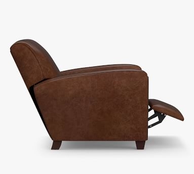 Manhattan Square Arm Leather Recliner with Bronze Nailheads, Polyester Wrapped Cushions, Churchfield Camel - Image 5