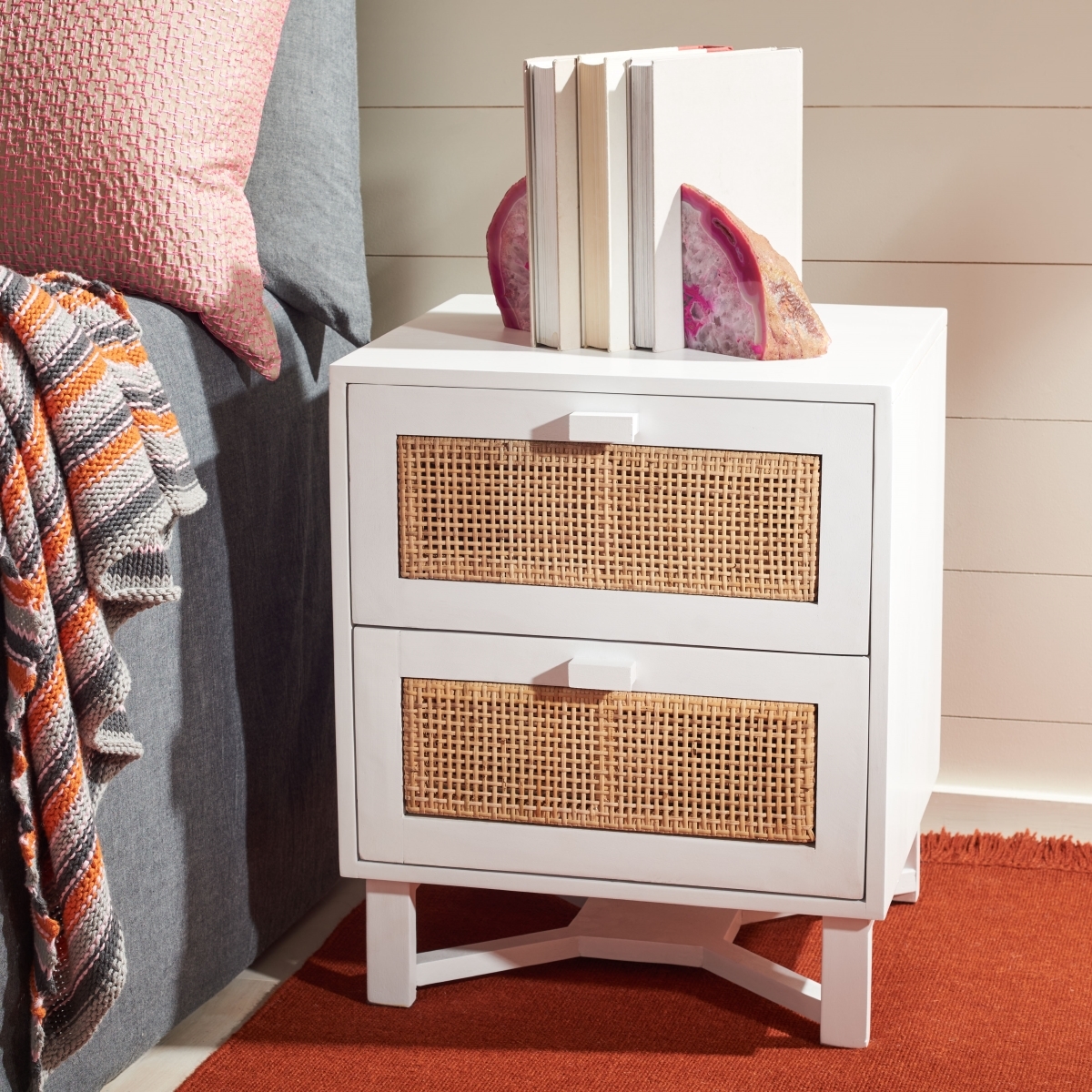 Hedwig 2 Drawer Nightstand - White / Natural - Safavieh - Image 1