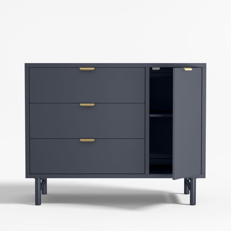 Classic Deep Navy Blue Wood 3-Drawer Kids Dresser with Door - Image 3