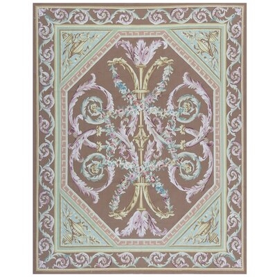 One-of-a-Kind Aubusson Renaissance Hand-Knotted Brown 7'11" x 10'2" Wool Area Rug - Image 0