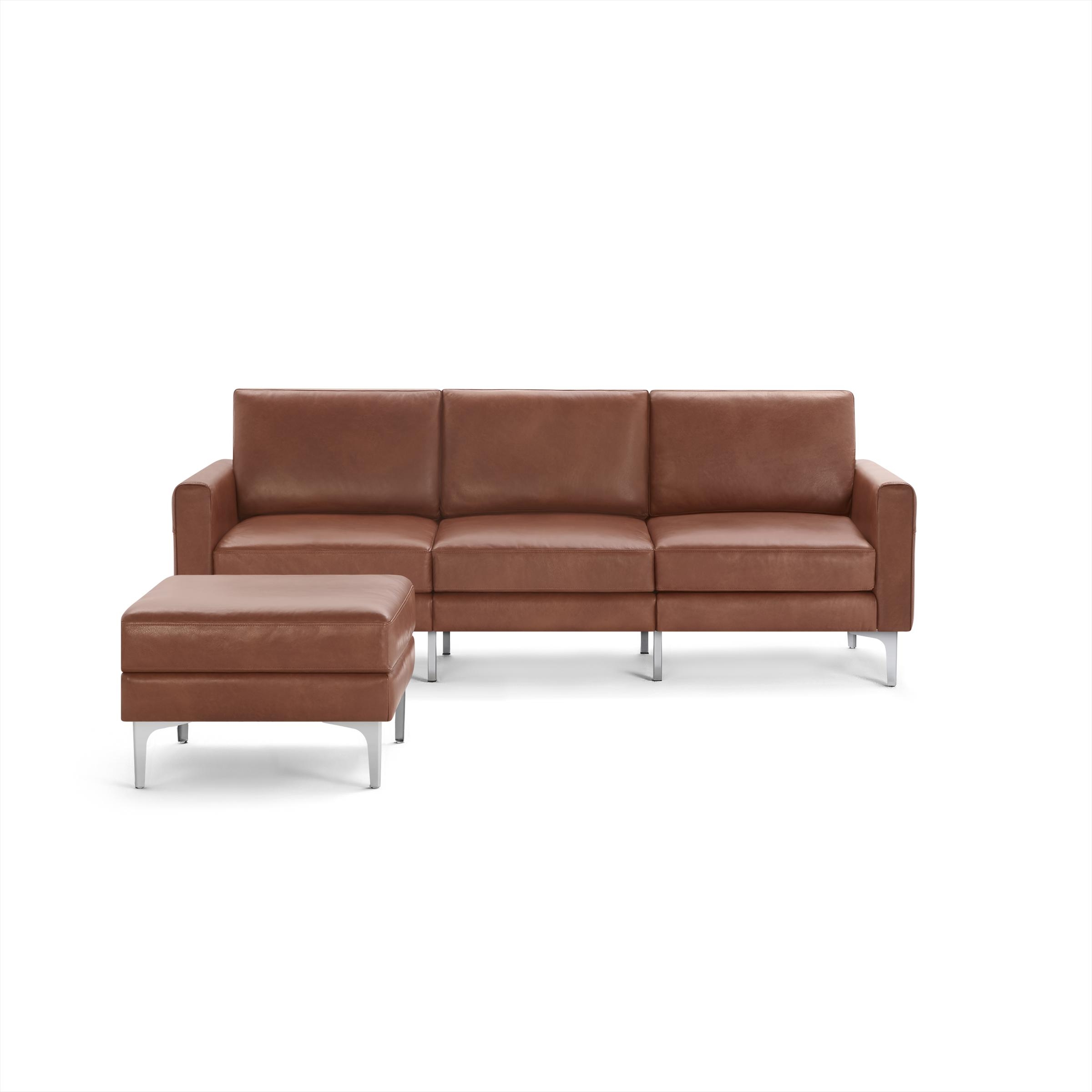 Nomad Leather Sofa with Ottoman - Chestnut - Top Grain Leather / Chrome - Metal / Block - Image 0