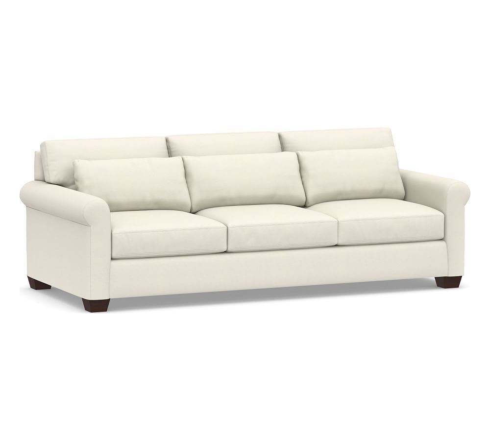 York Roll Arm Upholstered Deep Seat Grand Sofa 98", Down Blend Wrapped Cushions, Textured Twill Ivory - Image 0