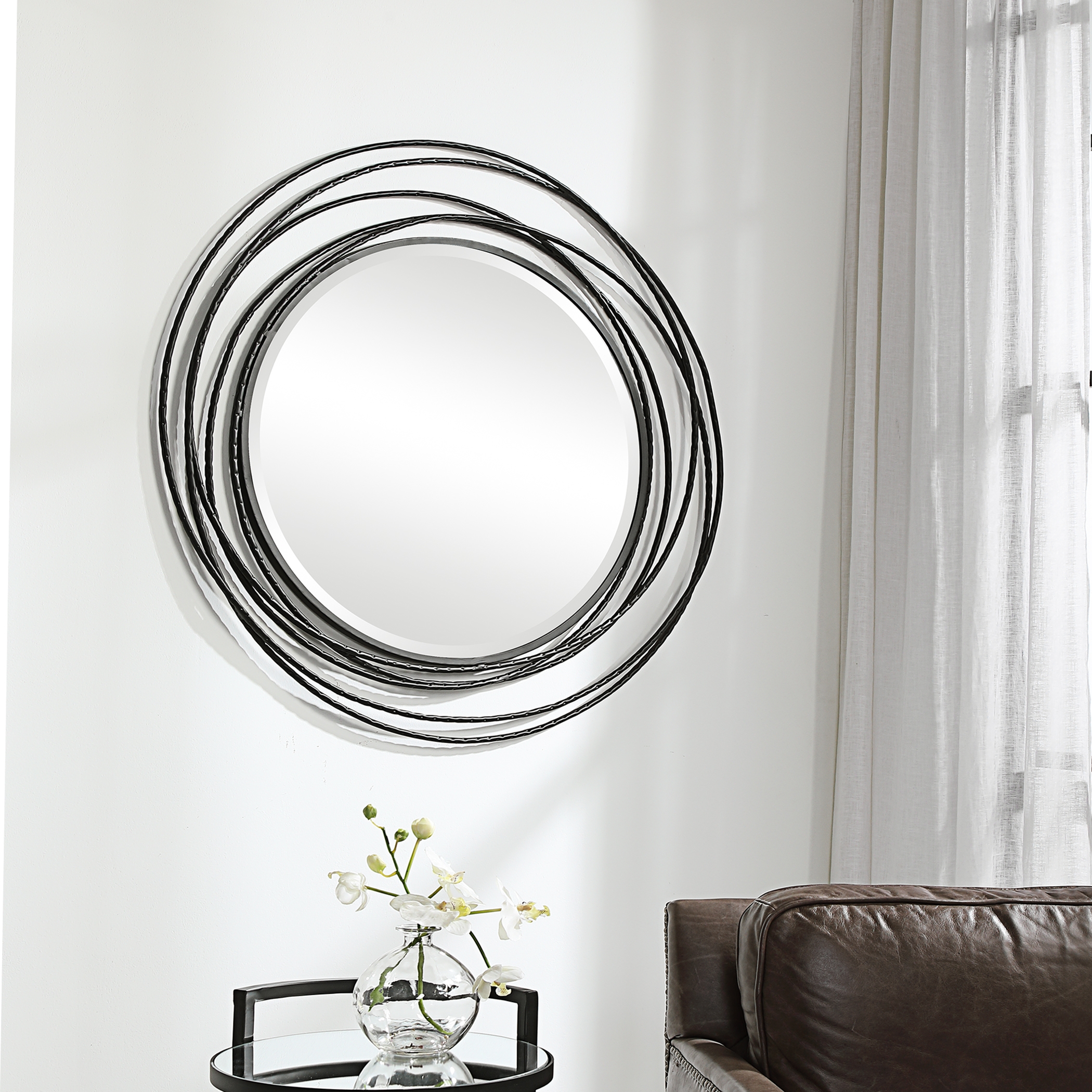 Whirlwind Black Round Mirror - Image 2