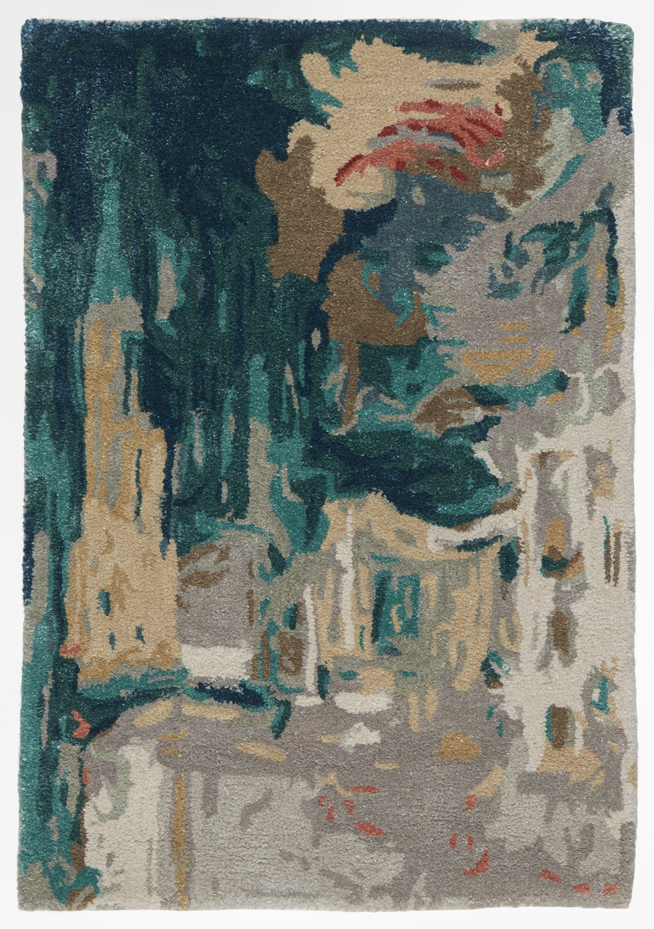 Luella Handmade Abstract Teal/ Gray Area Rug (2'X3') - Image 0