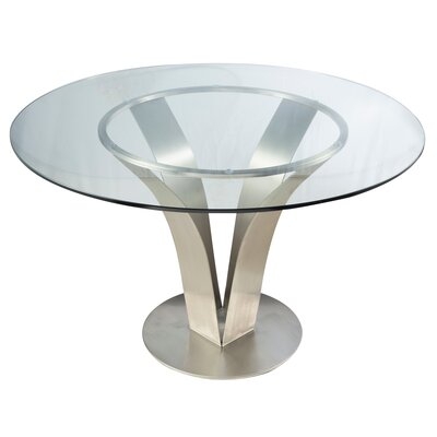 48 Inch Dining Table With Round Glass Top And Metal Base, Chrome - Image 0
