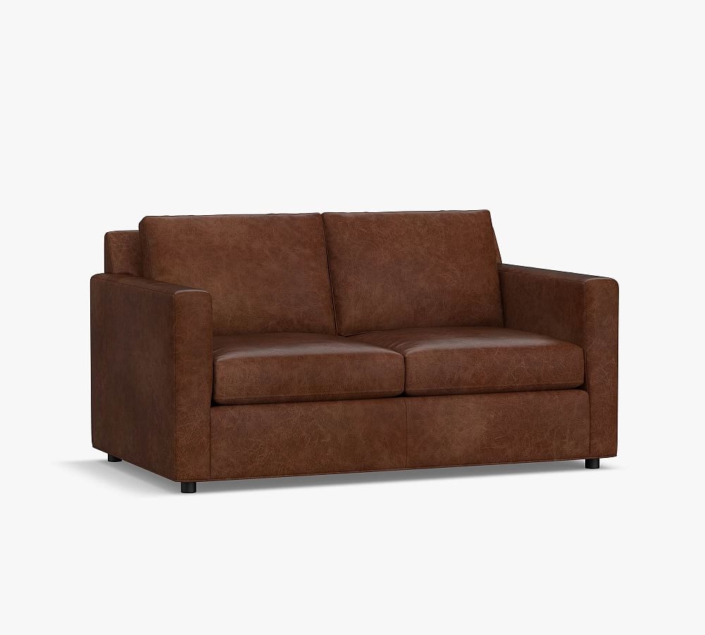 SoMa Sanford Square Arm Leather Loveseat 62", Polyester Wrapped Cushions, Burnished Walnut - Image 0