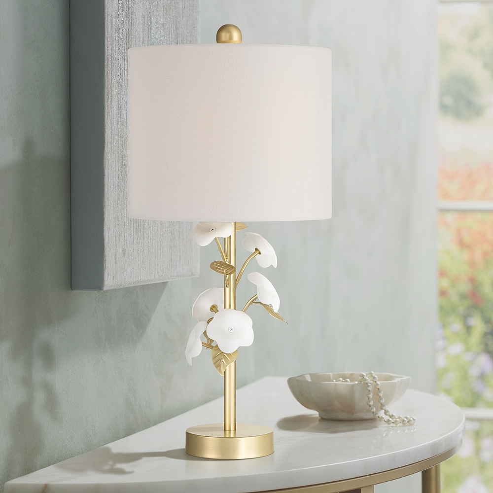 Annie 21" High Gold and White Flower Table Lamp - Image 0