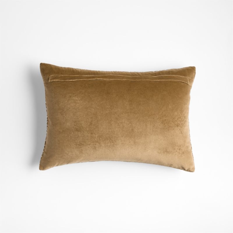 Sashiko Organic Cotton Velvet 22x15 Camel Tan Throw Pillow with Down-Alternative Insert - Image 6