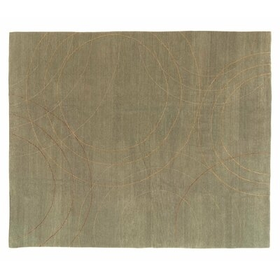 Abstract Hand-Knotted Wool/Silk Green Area Rug - Image 0