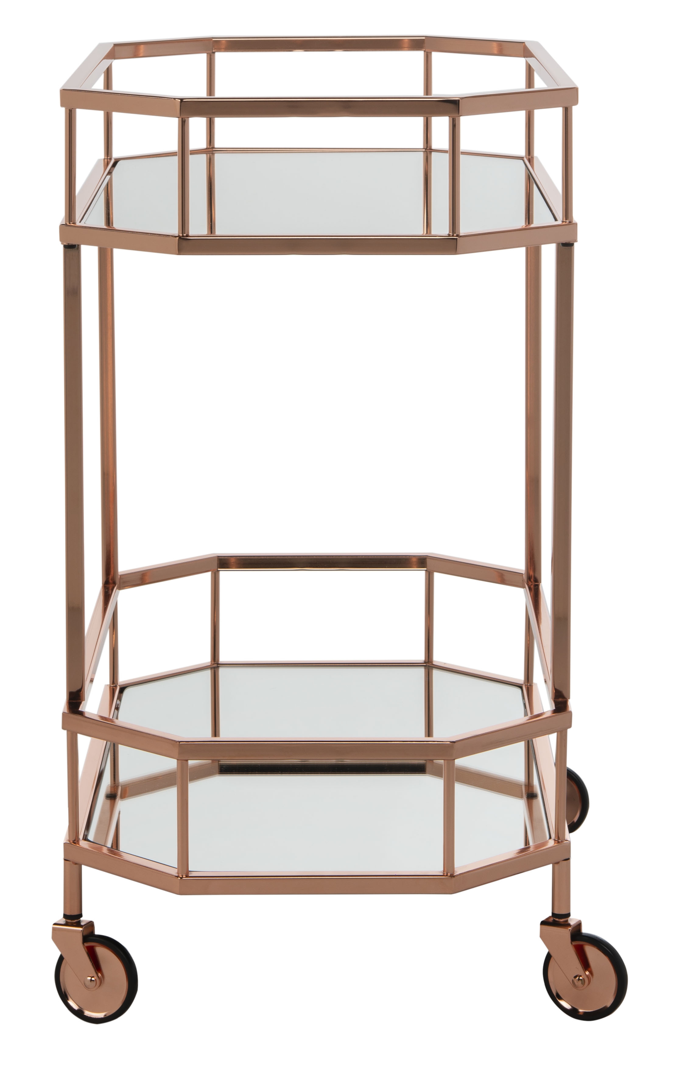 Silva 2 Tier Octagon Bar Cart - Rose Gold/Mirror - Safavieh - Image 2