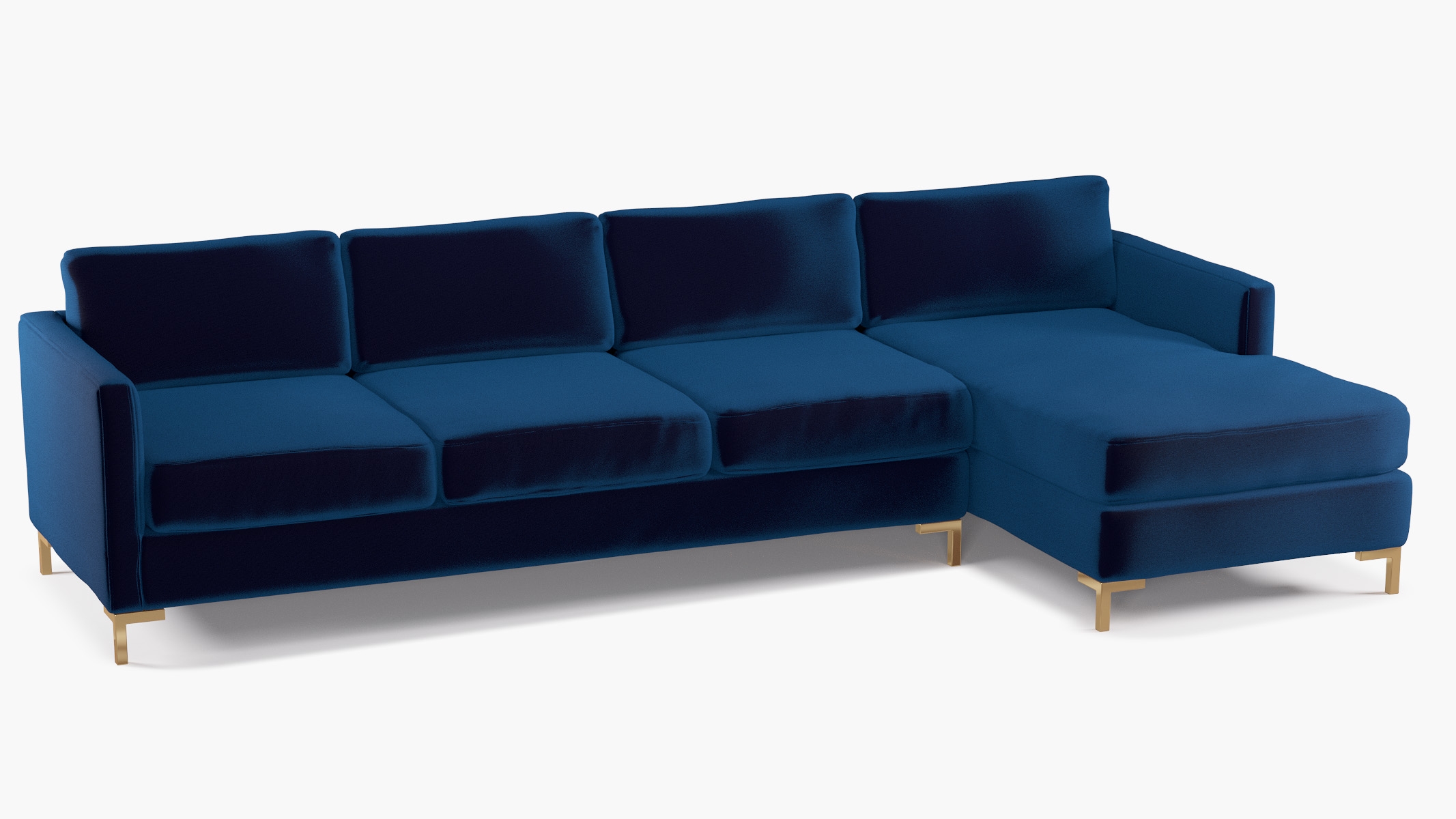 Modern Sectional, Right Facing, Cobalt Performance Plush Velvet, Brass L Leg - Image 1