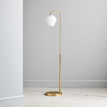 Sculptural Floor Lamp, Geo Mini, Milk, Antique Brass, 6.5" - Image 1